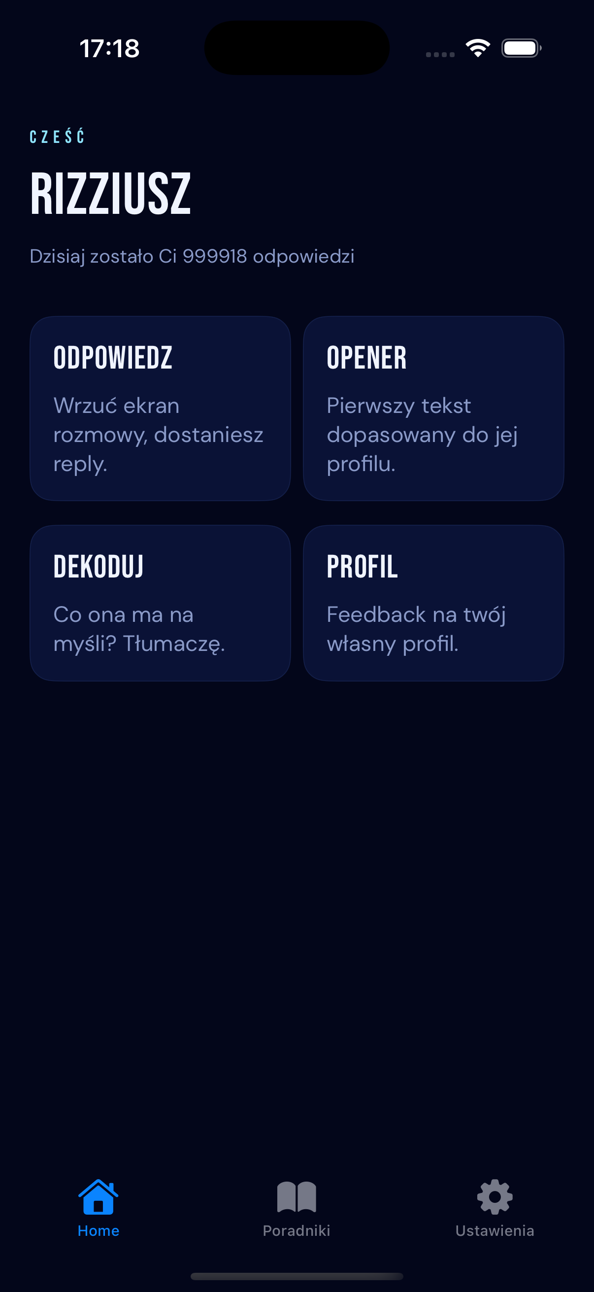 Rizziusz Home screen